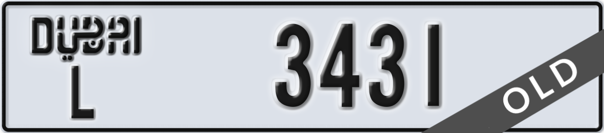 dubai License Plate Number 3431 Code L
