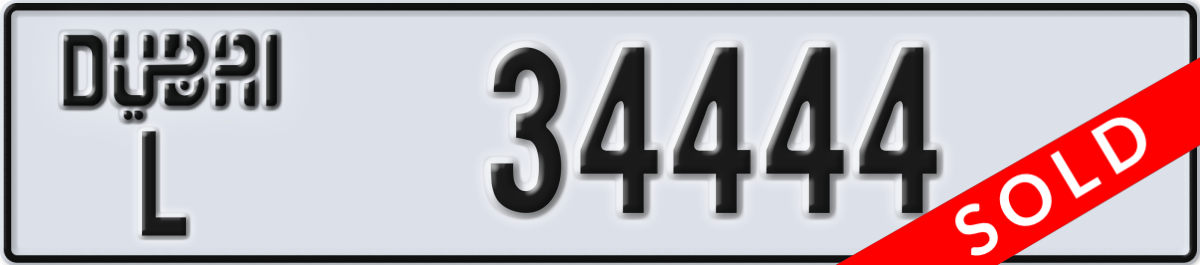 dubai License Plate Number 34444 Code L