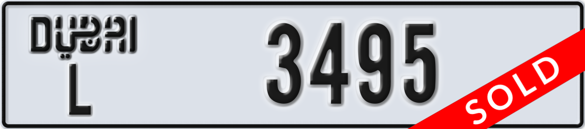 dubai License Plate Number 3495 Code L