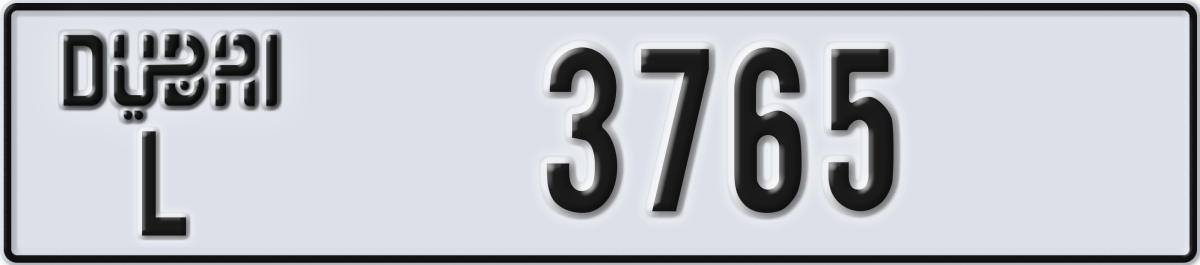 dubai License Plate Number 3765 Code L