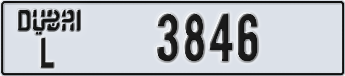 dubai License Plate Number 3846 Code L
