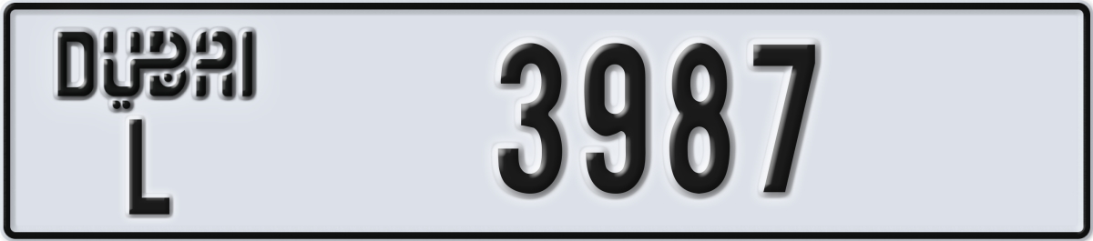 dubai License Plate Number 3987 Code L