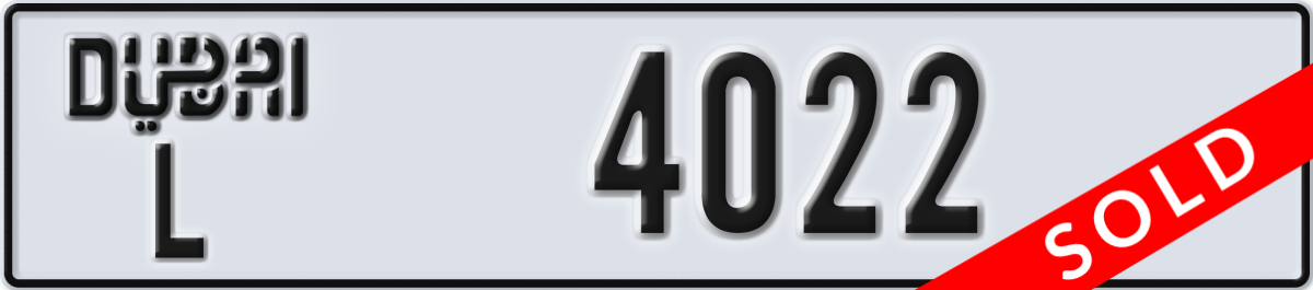 dubai License Plate Number 4022 Code L