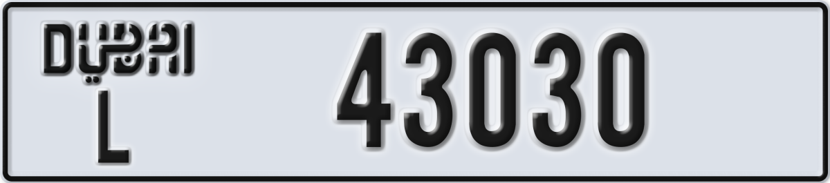 dubai License Plate Number 43030 Code L