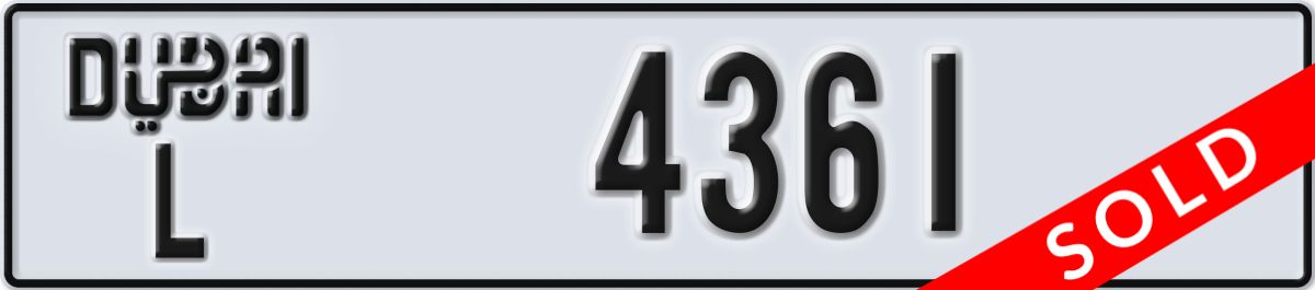 dubai License Plate Number 4361 Code L