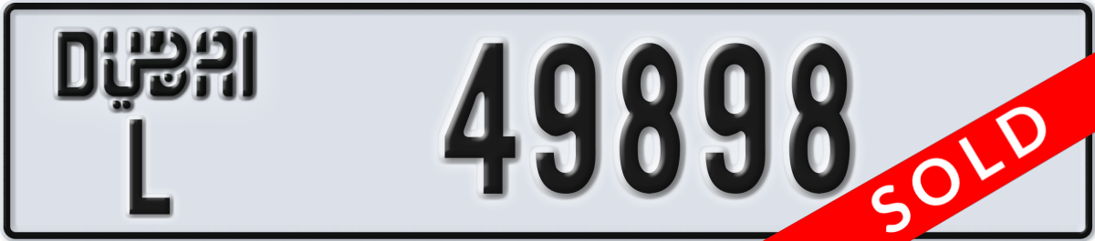 dubai License Plate Number 49898 Code L