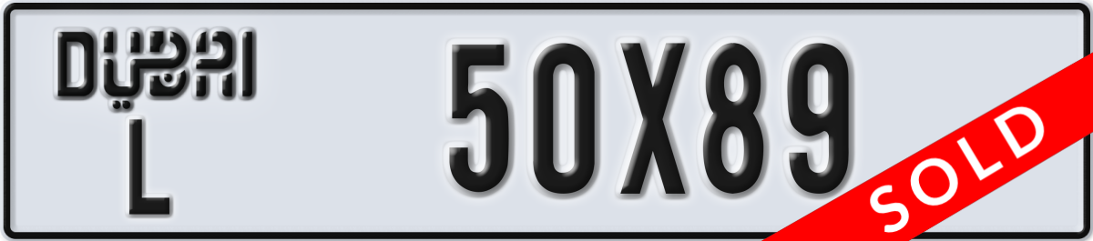 dubai License Plate Number 50X89 Code L
