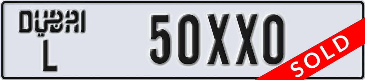 dubai License Plate Number 50XX0 Code L