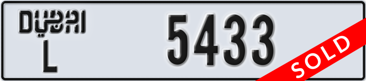 dubai License Plate Number 5433 Code L