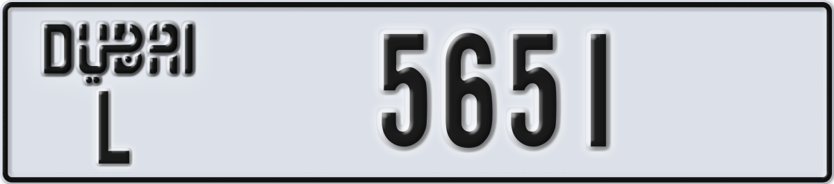 dubai License Plate Number 5651 Code L