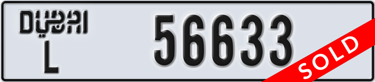 dubai License Plate Number 56633 Code L