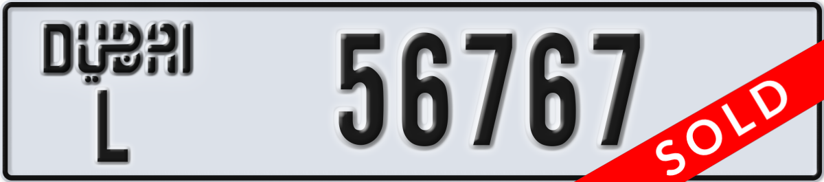 dubai License Plate Number 56767 Code L