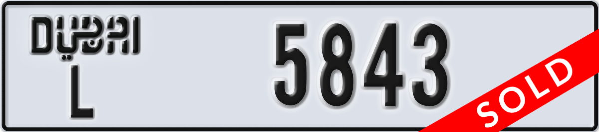 dubai License Plate Number 5843 Code L