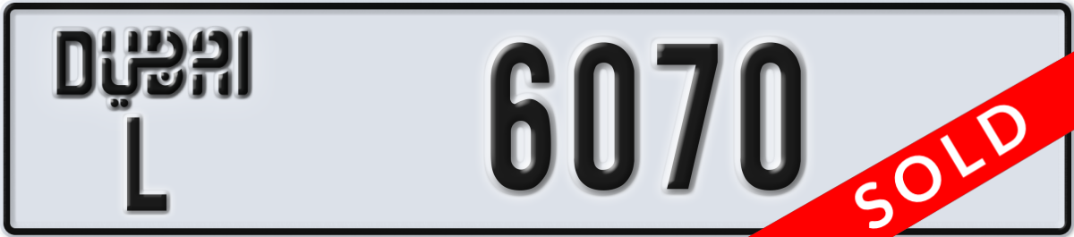 dubai License Plate Number 6070 Code L
