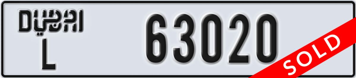 dubai License Plate Number 63020 Code L
