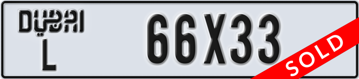 dubai License Plate Number 66X33 Code L