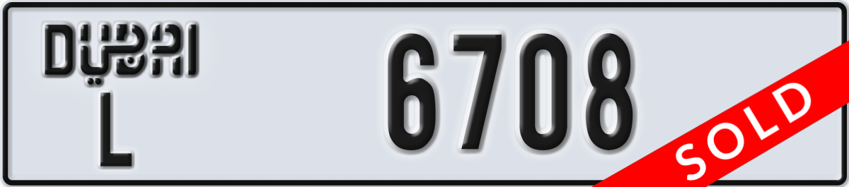 dubai License Plate Number 6708 Code L