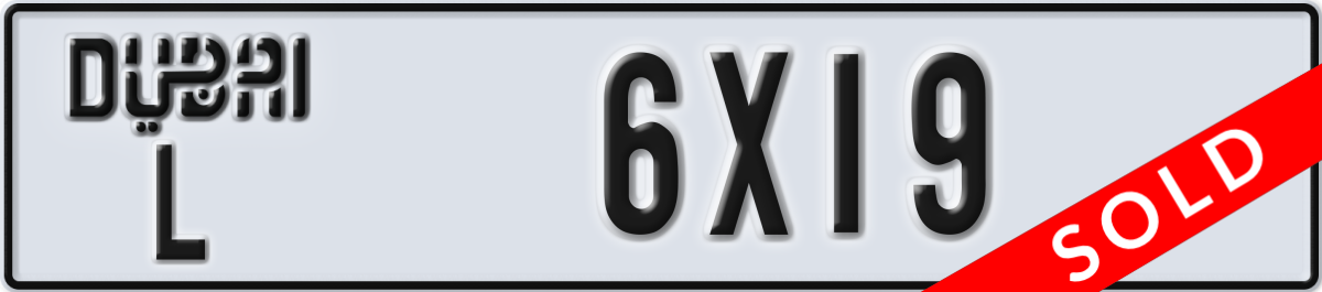 dubai License Plate Number 6X19 Code L