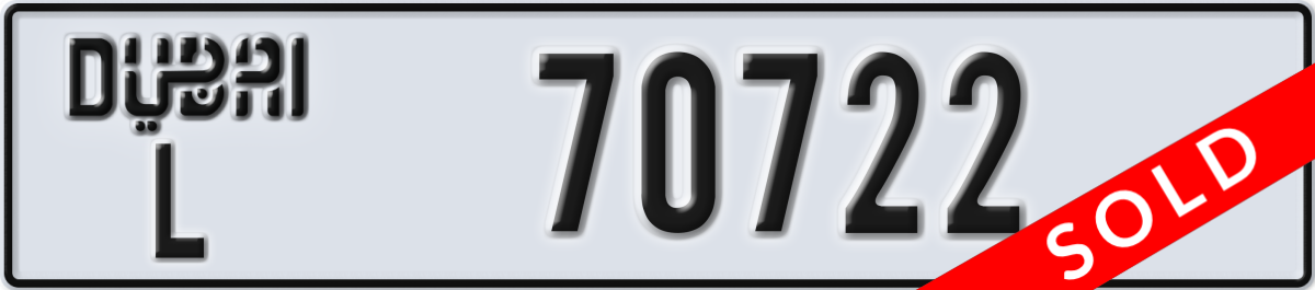 dubai License Plate Number 70722 Code L