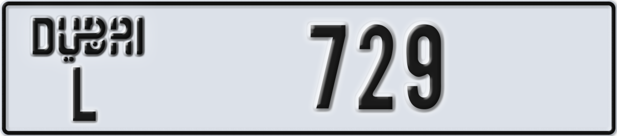 dubai License Plate Number 729 Code L