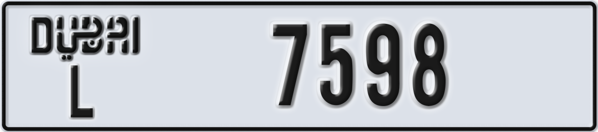 dubai License Plate Number 7598 Code L