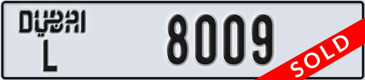 dubai License Plate Number 8009 Code L