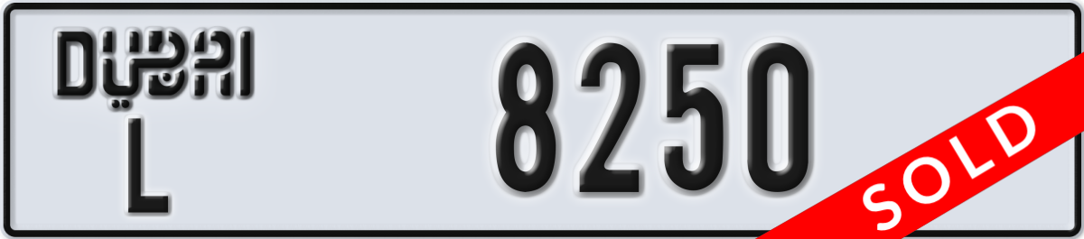 dubai License Plate Number 8250 Code L