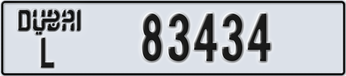 dubai License Plate Number 83434 Code L
