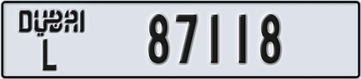 dubai License Plate Number 87118 Code L
