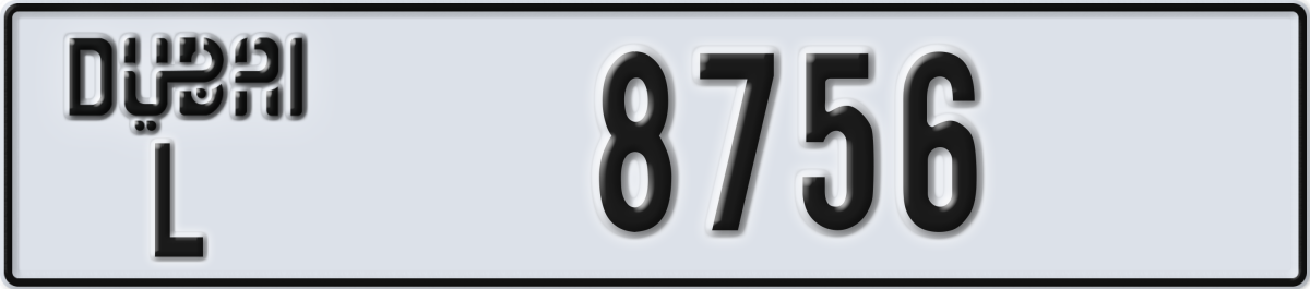 dubai License Plate Number 8756 Code L