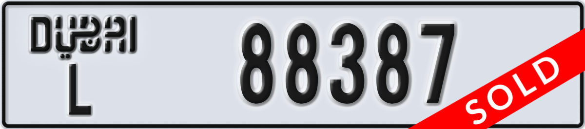 dubai License Plate Number 88387 Code L