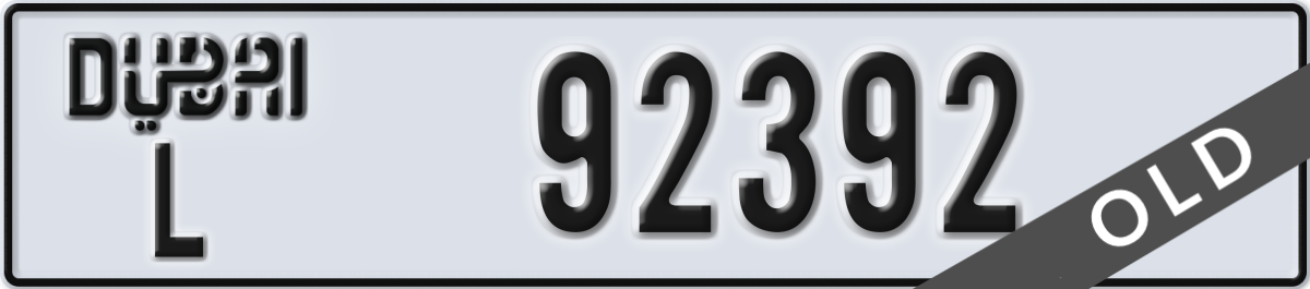 dubai License Plate Number 92392 Code L