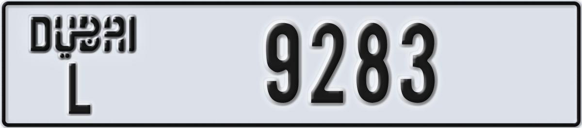 dubai License Plate Number 9283 Code L