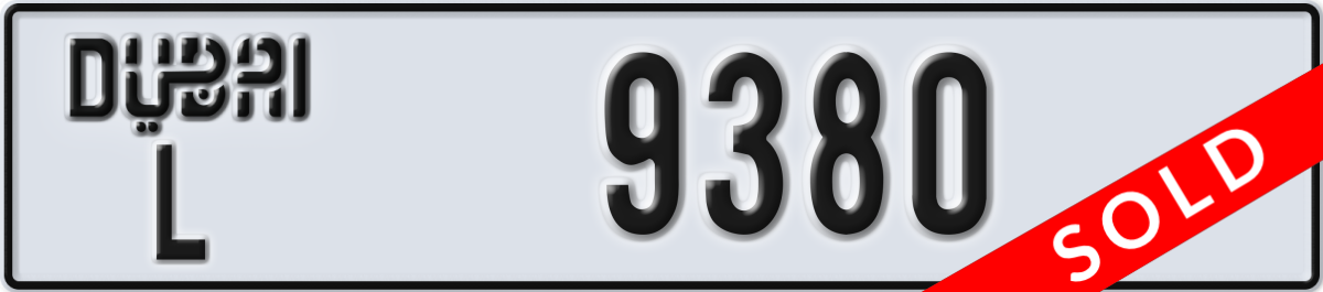 dubai License Plate Number 9380 Code L