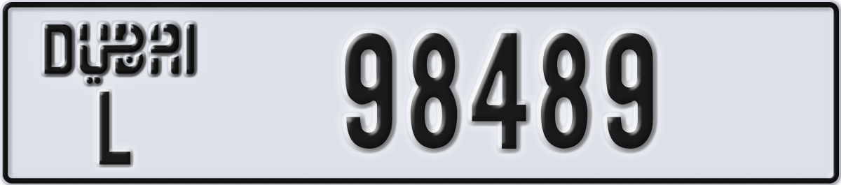 dubai License Plate Number 98489 Code L