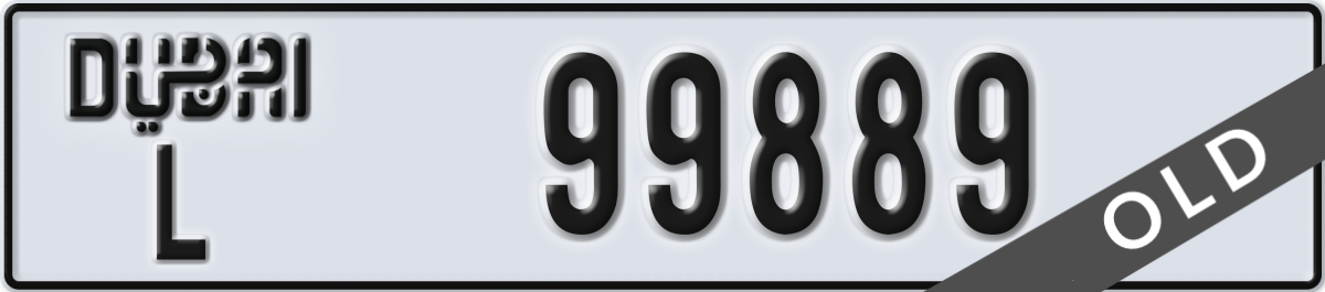 dubai License Plate Number 99889 Code L
