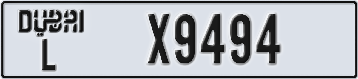 dubai License Plate Number X9494 Code L