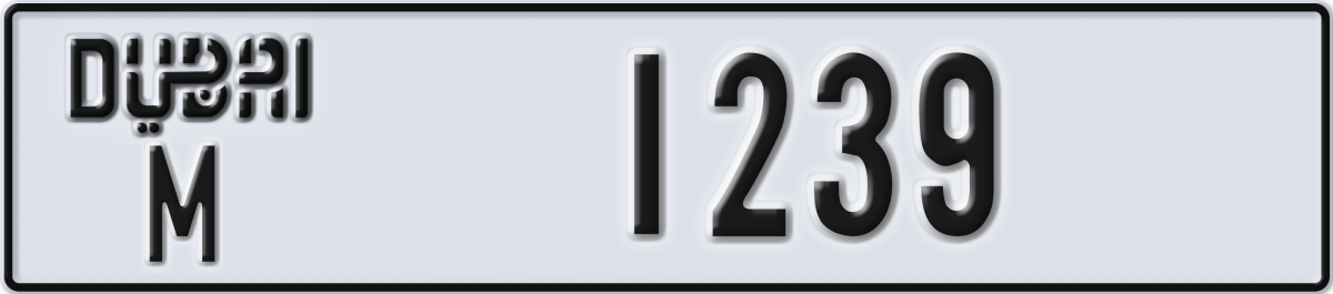 dubai License Plate Number 1239 Code M