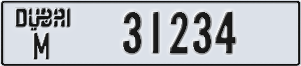 dubai License Plate Number 31234 Code M