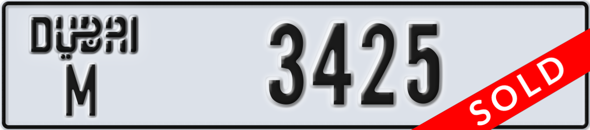 dubai License Plate Number 3425 Code M