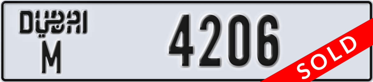 dubai License Plate Number 4206 Code M