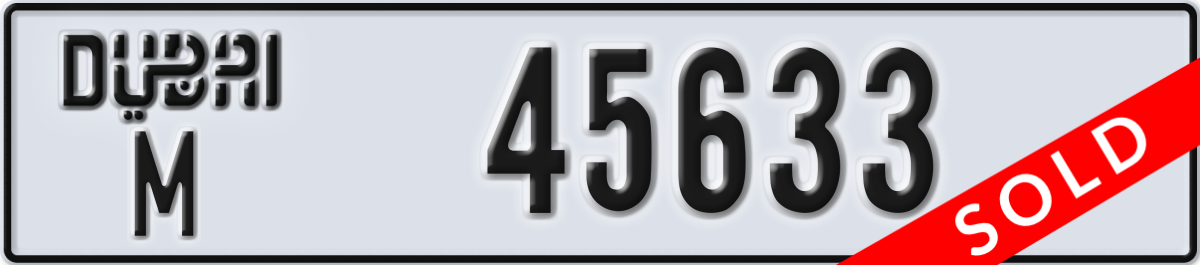 dubai License Plate Number 45633 Code M