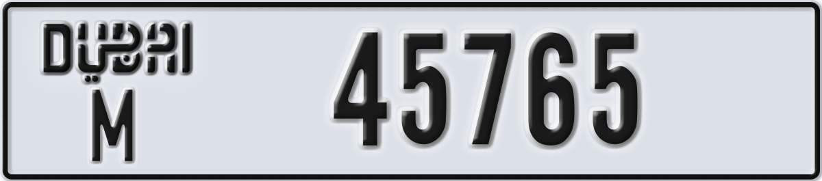 dubai License Plate Number 45765 Code M