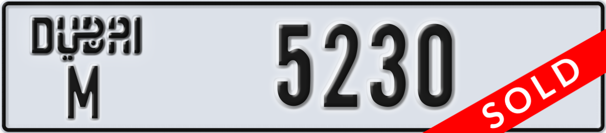dubai License Plate Number 5230 Code M