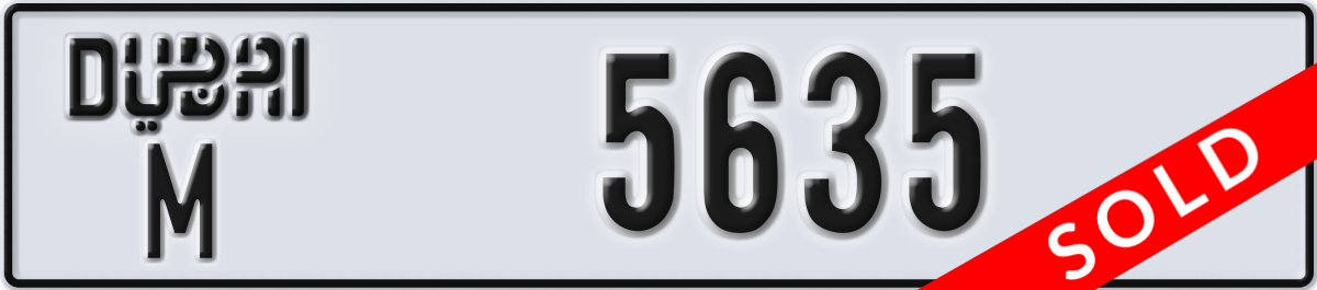 dubai License Plate Number 5635 Code M