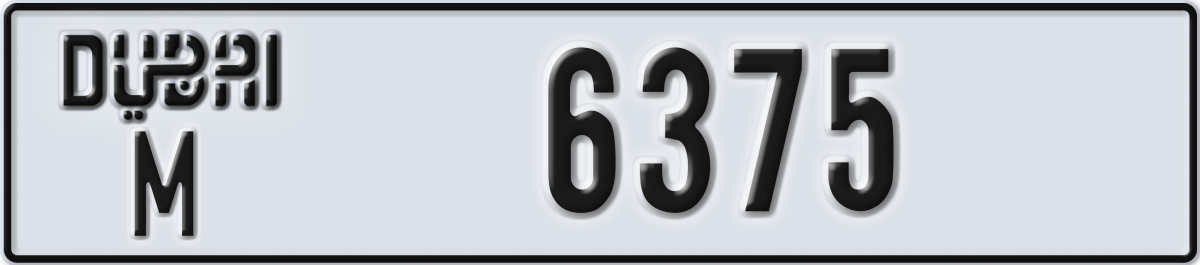 dubai License Plate Number 6375 Code M
