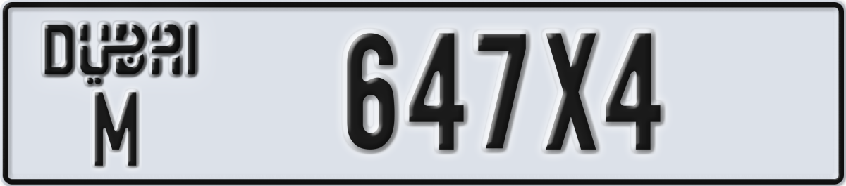 dubai License Plate Number 647X4 Code M