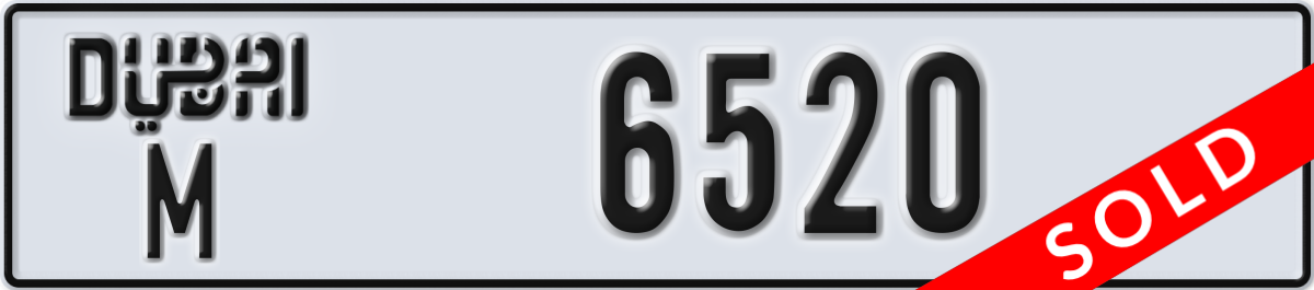 dubai License Plate Number 6520 Code M