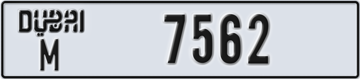 dubai License Plate Number 7562 Code M