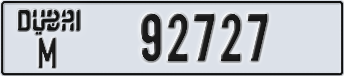 dubai License Plate Number 92727 Code M